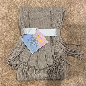 New York & Company Tan Gloves and Scarf Set